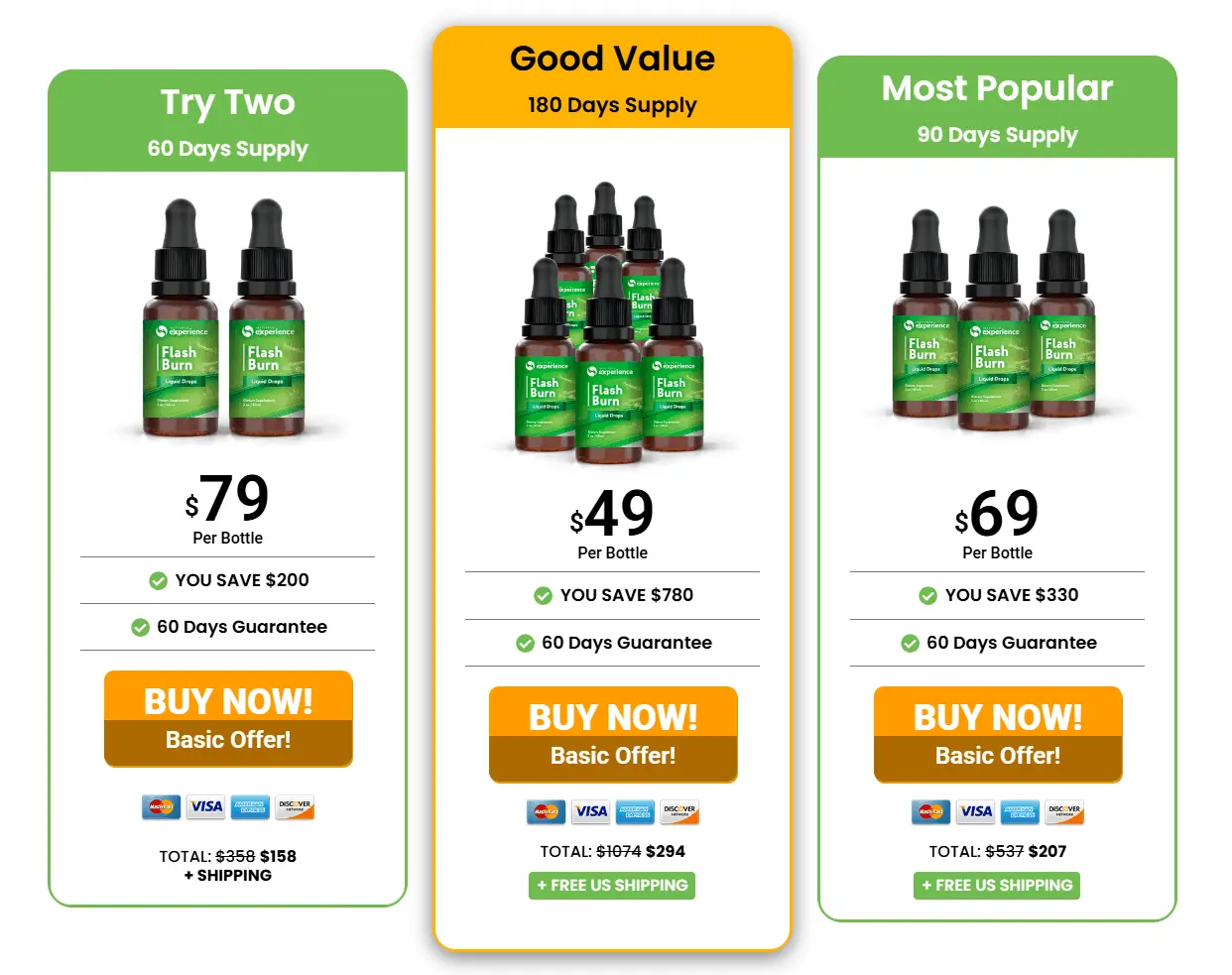 Flash burn bottle pricing